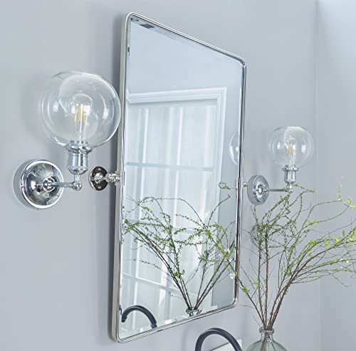 Image of TEHOME 20x30'' Chrome Pivot Mirror Rectangle Bathroom Vanity Mirror Chrome Rounded Corner Metal Framed Tilting Beveled Vanity Wall Mirrors