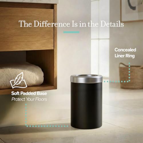 Image of Gatco Small Bathroom Trash Can with Lid, Round 3 Gallon Stainless Steel Wastebasket, Under Sink, Matte Black and Satin Nickel, for Bathroom, Bedroom, Office (1912SN)