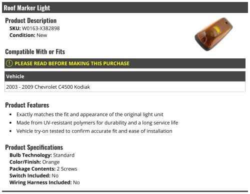 Marketplace Auto Parts Roof Marker Light - Compatible with 2003-2009 Chevy C4500 Kodiak