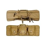 Lancer Tactical 600 Denier Polyester Double Carbine Soft Case Accessory Pouches MOLLE Webbing Secondary Gun Compartment Quick Detach Buckles Inner Storage Backpack Straps (Tan)