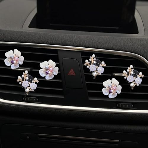 Image of 6 Pcs Bling Flower Air Vent Clips, Cute Daisy Cars Air Fresheners Vents Clips Car Diffuser Rhinestone Car sInterior Decoration Charm Diamond Cars Decor Bling Car Accessories for Women Girls
