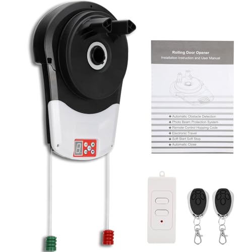 Automatic Rollup Garage Door Opener, Roller Door Opener 800N Wall Mount with 4 Remote & Secure Encryption for Garage Warehouse, Store & Barn Farm (Remote Control)