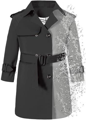 Image of Betusline Boys Waterproof Trench Coat Double Breasted Classic Belted Outwear Jacket Dress Coats
