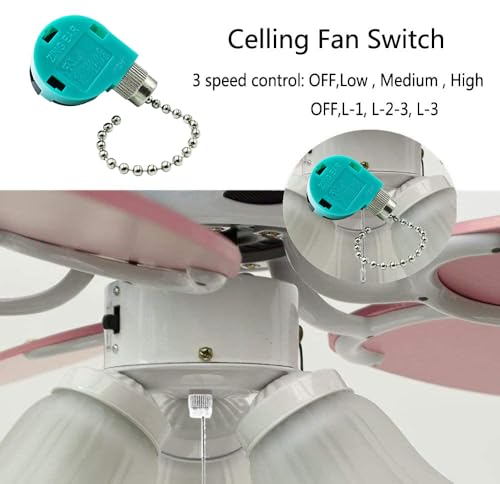 Image of Ceiling Fan Switch 3 Speed 4 Wire Zing Ear ZE 268S6 Pull Chain Switch Control Replacement for 3 Speed Control Switch Ceiling Fans, Wall Lamps, Cabinet Light,Nickel