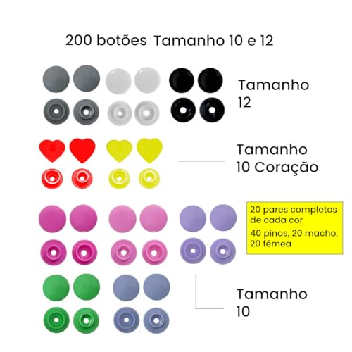 Kit 200 Botões Plasticos Ritas Coloridos 10mm 12mm e Coração Alicate Rosa Pregar Botão Platico Rita