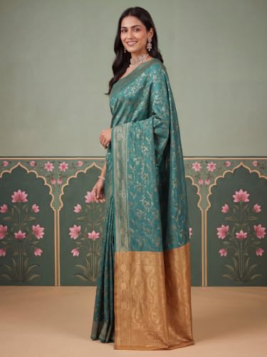 Image of AKHILAM Women's Multicolor Litchi Silk Ethnic Motif Print Saree With Unstitched Blouse Piece|sarees for women | litchi silk sarees