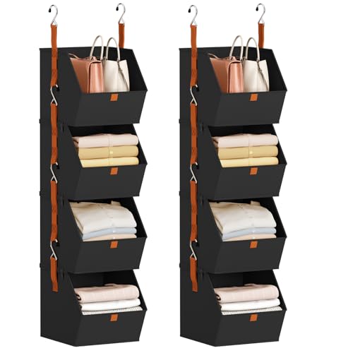 Image of Homsorout Hanging Closet Organizer 4 Tier - Clothes Hanging Shelves, Space-Saving Closet System, Fabric Storage Bins Bedroom Organization, Collapsible Baskets for Home, Dorm, Rv, Black, 8 Pack