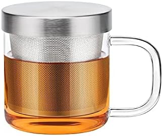 SAMADOYO High Grade Glass Tea Cup Home or Office Teacup W/t 304# Stainless Steel Infuser & Lid Borosilicate Glass SAMA S049A S050A (S049A-350ML)