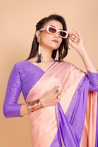 Image of Garden Vareli Lace Border Satin Saree with Unstitched Sequin Blouse Piece