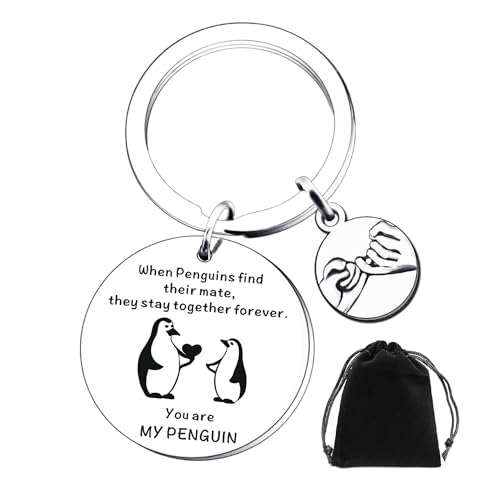 1 st evig pingvinnyckelring, 1 st 8 x 10 cm stor svart förvaringsväska, pingvin-present, pingvinnyckelring, pingvin-nyckelring, pingvinpresent för kvinnor, silver, En Storlek