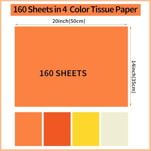 Image of woric 160 Sheets Orange Yellow Tissue Paper for Gift Bags 20 X 14 Inches