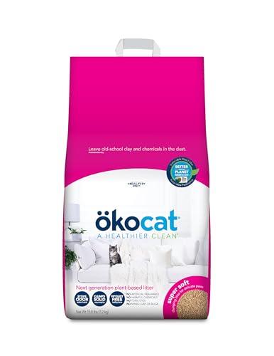 ökocat Super Soft Wood Clumping Cat Litter, Unscented, 15.8 pounds - Natural Ingredients, Stops Odor, Clumps Solid, 99% Dust Free, Great for All Cats, Sensitive Paws, Kittens