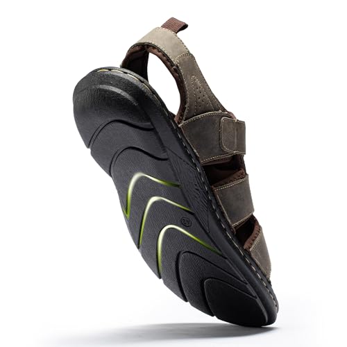 Image of ArcBrothers Men's Premium Leather Sandals - Classic Roman Style Open Toe Sandals - Cushioned Heel, Non-Slip & Sturdy Support