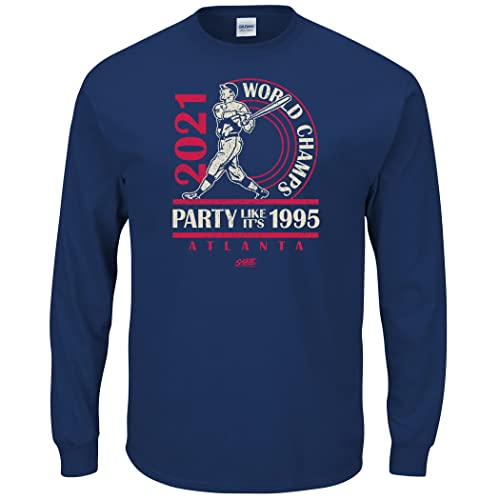 Party World Champs T-Shirt for Atlanta Baseball Fans (SM-5XL) (Navy Long Sleeve, X-Large)