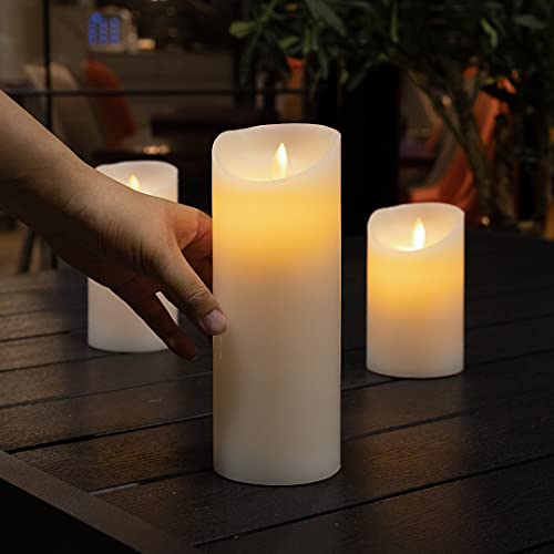 Image of Fire Tek 3 x 8 Inch Flameless Pillar Candle, 1 Programable LED Pillar Candle - Dancing Flame, For Home, Weddings, And Parties, White Real Wax Battery Pillar Candle, Remote Sold Separately,