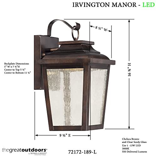 Image of Minka Lavery Outdoor Wall Light 72172-189-L Irvington Manor Exterior Wall Lantern, 1-Light LED 13 Watts, Bronze