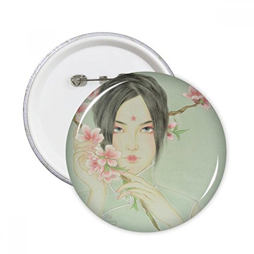 Badge bouton aquarelle chinoise de 5pcs fleurs de pêcher pour vêtement