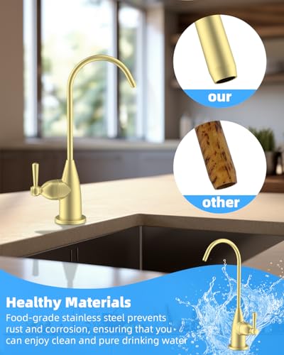 Image of Hibbent Drinking Water Faucet for Bar and Kitchen Sink, Stainless Steel Reverse Osmosis RO Faucet for Under-Sink Filtration System, Brushed Gold Finish