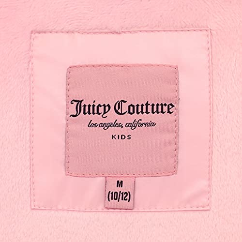 Juicy Couture Girls Puffer Jacket, Laminated Bubble Kids Coat with Fur Hoodie, Pink, Small