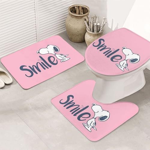 3点セット バスセット スヌーピー かわいい アニメ イレマット バスマット 便座カバー U型 O型 滑り止め 吸水 速乾 防臭 50x80cm おしゃれ 人気 漫画