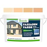 derendo Silikonharz Fassadenfarbe terracotta mit ULTRA Wetterschutz, 5l, Abperleffekt wie beim Lotus Blatt, inkl. Filmschutz gegen Grünbelag, (Biscuit)