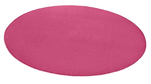 Hanse Home Teppich Fancy Rund – Wohnzimmerteppich einfarbig Modern Velours Teppich für Esszimmer, Wohnzimmer, Kinderzimmer, Flur, Schlafzimmer, Küche – Pink, Ø133cm