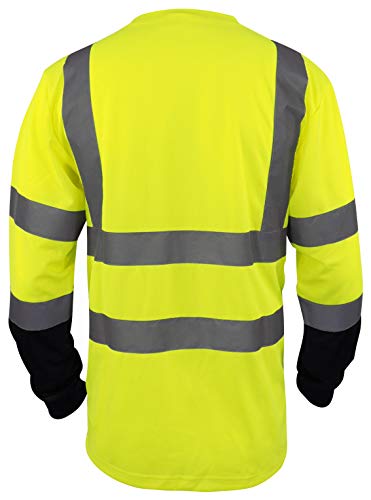 L&M Hi Vis Class 3 T Shirt Reflective Safety Lime Orange Short Long Sleeve HIGH Visibility, Black Bottom (Lime_L, 2X-Large)