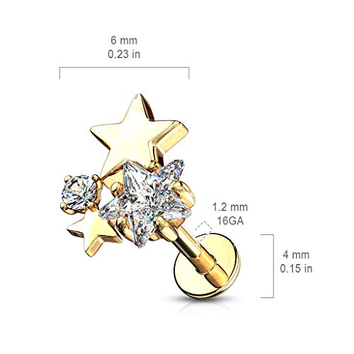 Pierced Owl - 16GA Stainless Steel CZ Crystal Star Cluster Top Labret Monroe Cartilage Ear Stud3