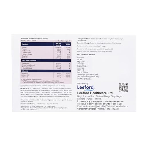 Image of Glutiford Tablets with Glutathione, Grape Seed, Vitamin C & E For Skin Glow, Hydration & Radiance | Daily Skin Nutrition & Antioxidant Support for Smoother, Even-Looking (Pack of 3, 10Tab Each)