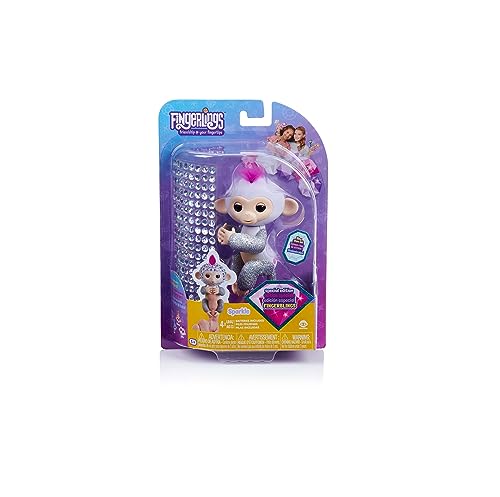 WowWee Fingerlings Monkeys - Fingerblings - Sparkle (White/Silver) - Friendly Interactive Toy