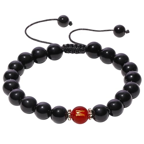 Initial Red Black Obsidian Bracelet