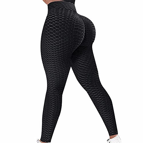TIK Tok Leggings for Women Butt Lift - Honeycomb High Waisted Anti Cellulite Booty Lifting Leggings Tights Black XL-Large