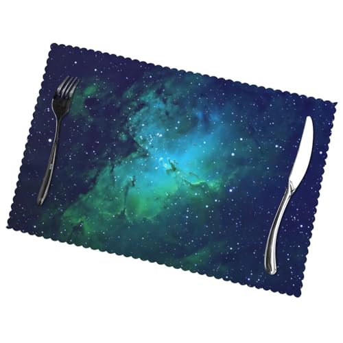 Set de table lavable lot de 6 en polyester vert résistant à la chaleur galaxie - 4