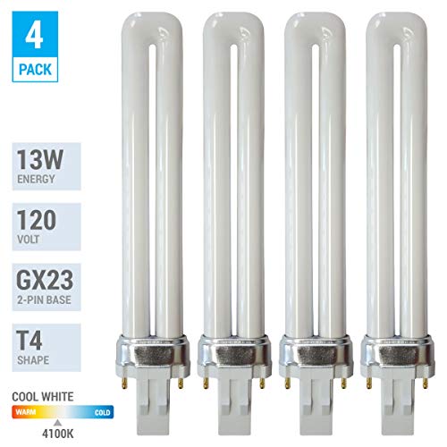 (Pack Of 4) 13 Watt Single Tube 2 Pin Gx23 Base 4100K Cool White 41K Cfl Light Bulb - Replacement For Sylvania 21134 Cf13Ds/841 Philips 146852 Pl-S 13W/841 Ge 97571 F13Bx/841 #TOP1
