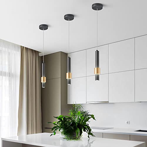 Zhlwin Modern Kitchen Island Light Fixture Dimmable Led Black Mini Pendant Light Bedroom Bedside Table Black Gold Small Pendant Lighting (3-Pack) #TOP6