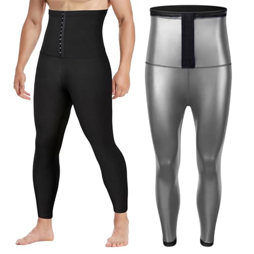 Generisch Pantalones de sudoración para adelgazar hombre cintura alta leggings deportivos largos pantalones elásticos quema grasa leggings pantalones para entrenar correr entrenamiento deportivo