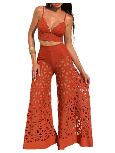 Maillot de bain 3 pièces marron rouille taille M doté d'un pantalon de plage fluide et léger