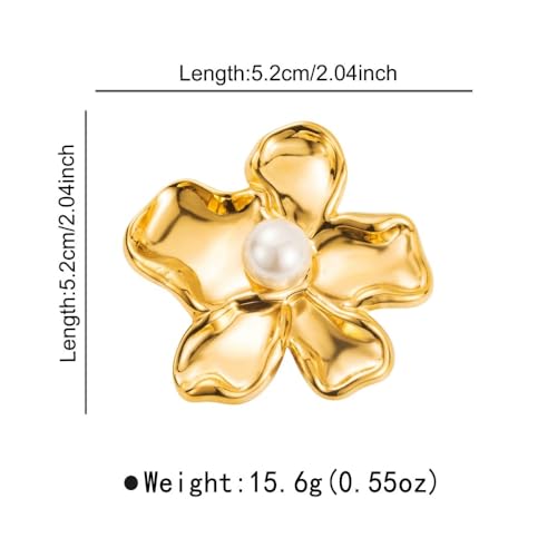 Broche fleur acier inoxydable plaqué or avec épingle de revers