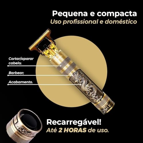 Máquina Profissional Dragão Acabamento Sem Fio Cabelo Barba Pezinho Personalizada Com Limitador de L