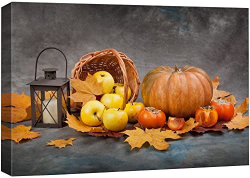 wall26 Canvas Print Wall Art Fall Autumn Pumpkin, Apple & Tomato Harvest Nature Wilderness Photography Realism Rustic Scenic Colorful Multicolor for Living Room, Bedroom, Office - 16"x24"
