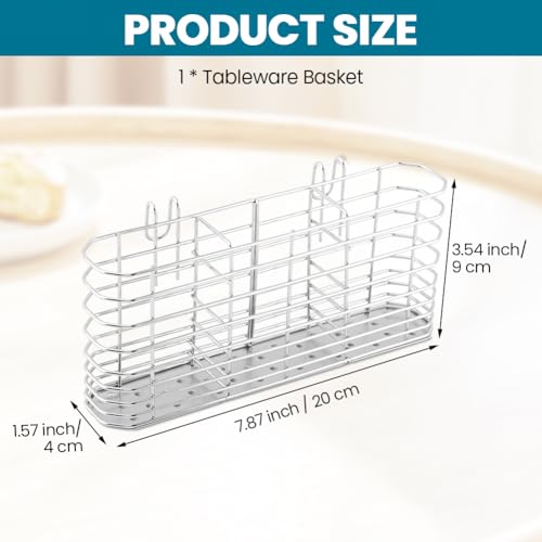 Image of Utensil Drying Rack, 304 Stainless Steel Utensil Organizer Holder No Drilling Kitchen Drainage Basket with 3 Divided Compartments, 7.87x3.54x1.57inch(COLOR:Silver)
