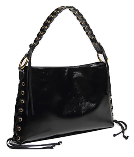 Slouchy PU Leather Punk Hobo Bags Women Trendy Underarm Shoulder Bag Cute Satchel Crescent Crossbody Purse Tote Handbag