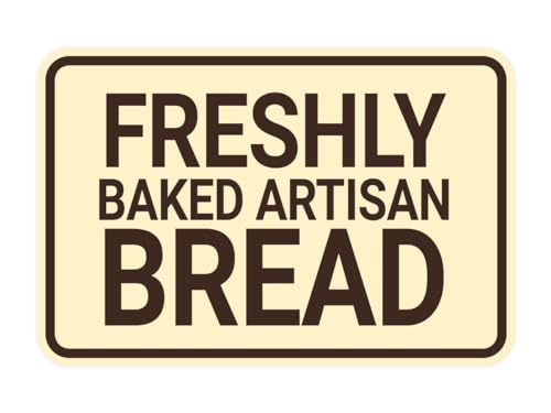 Signs ByLITA Classic Framed Freshly Baked Artisan Bread Door or Wall Sign Easy Installation | Office And Shop Decor | Bars And Restaurants Sign (Ivory/Dark Brown) - Large