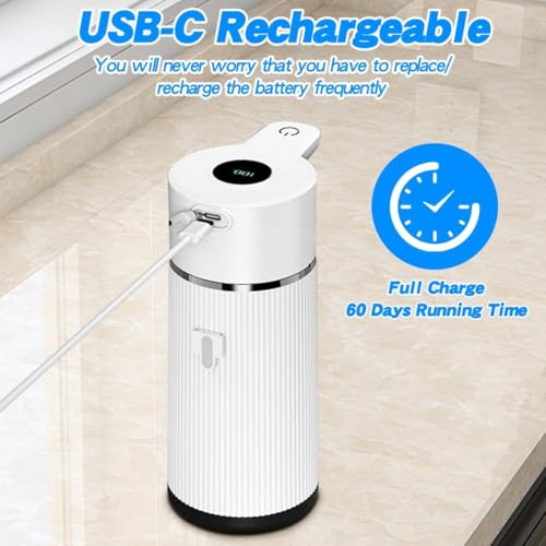 Image of Automatic Soap Dispenser, Rechargeable Sensor Hand Wash Dispenser with Digital Electricity Screen, 420ML Large Capacity, 4-Speed Adjustable Auto Foaming Dispenser for Bathroom (White)