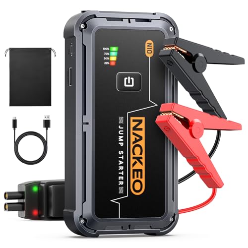 Nackeo Arrancador De Coches, 5000a Arrancador De Baterias De Coche 12v Para 9.0l De Gasolina O 8.5l De Diésel , Jump Starter Portátil Con Pinzas, Carga Rápida, Luz Led, Espera Larga, Compacto 5000a