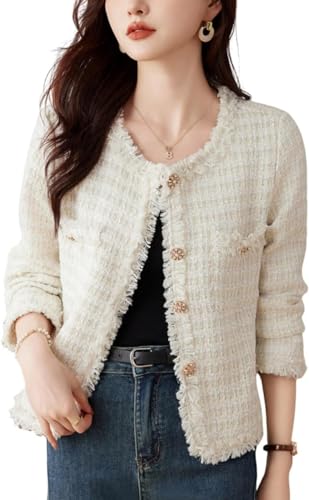 Manteau tweed femmes col rond veste courte chic et tendance