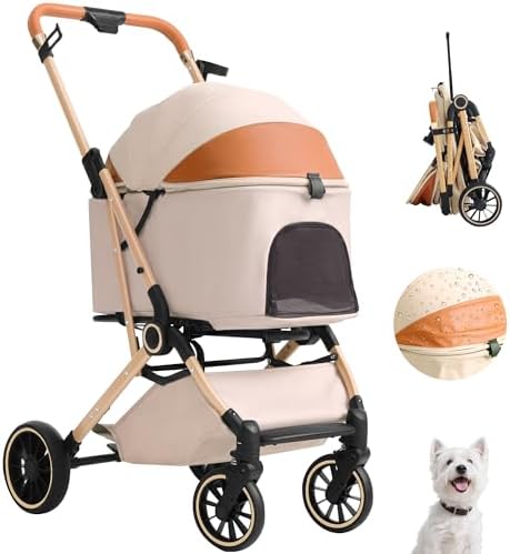 （00:00時点） 【新登場1秒コット付折り畳み】MILA&LOUIS ペットカート 1秒コット付折り畳み 犬用カート 小型犬 中型犬 犬バギー 猫 多機能 犬用ベビーカー ワンタッチ全車折りたたみ コンパクト収納 ペットバギー 広い空間 ドッグカート 人気 組み立て簡単 自立可能 4輪 軽量 対面式 多頭飼い 耐荷重25KG 散歩 通気 旅行 外出便利 広い空間 日本語の取扱説明書付き（カーキ）