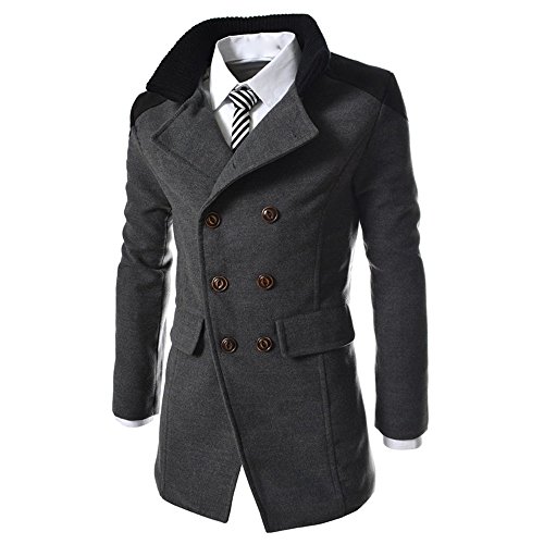 waotier Abrigo Hombres Invierno Cálido Abrigo de Lana Largo del Ajuste Delgado Breasted Doble Outwear Chaqueta Cortavientos Negocio De Trinchera Inteligente Abrigo Cover