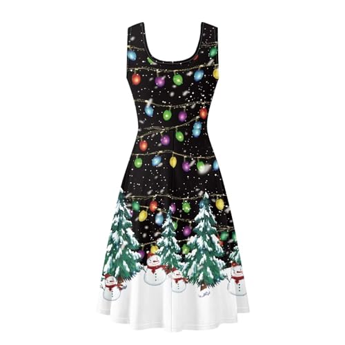 Image of Women Stylish Tank Dresses Sleeveless Round Neck Midi Casual Dress with Pocket for Summer
