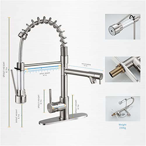 Geobella All Copper Kitchen Faucet With Drop Down Sprayer Modern Single Handle Faucet Spring Kitchen Sink Faucet Brushed #TOP1